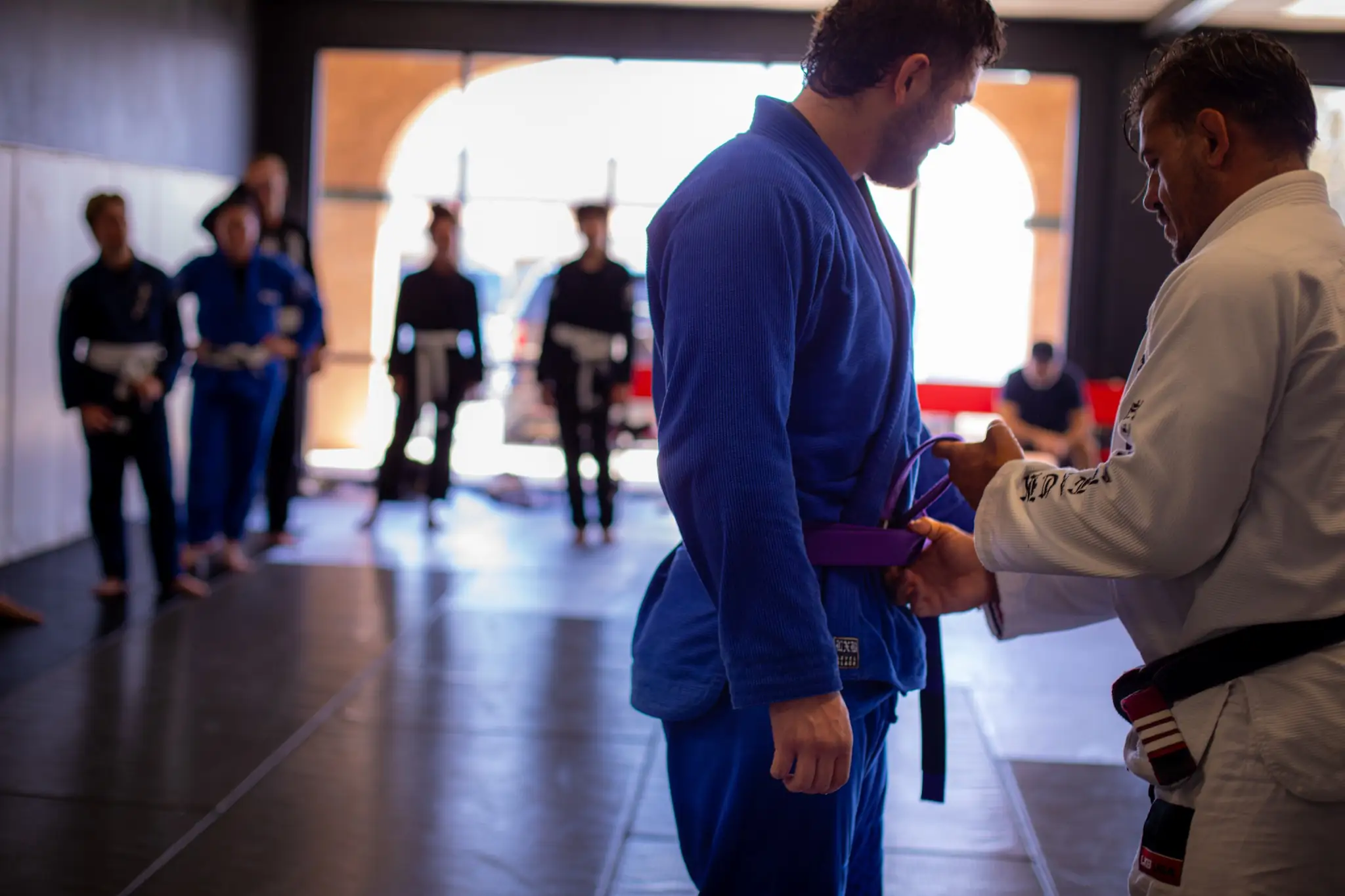 Belt promotion ceremony at Peerless Jiu Jitsu Academy in Corona, CA